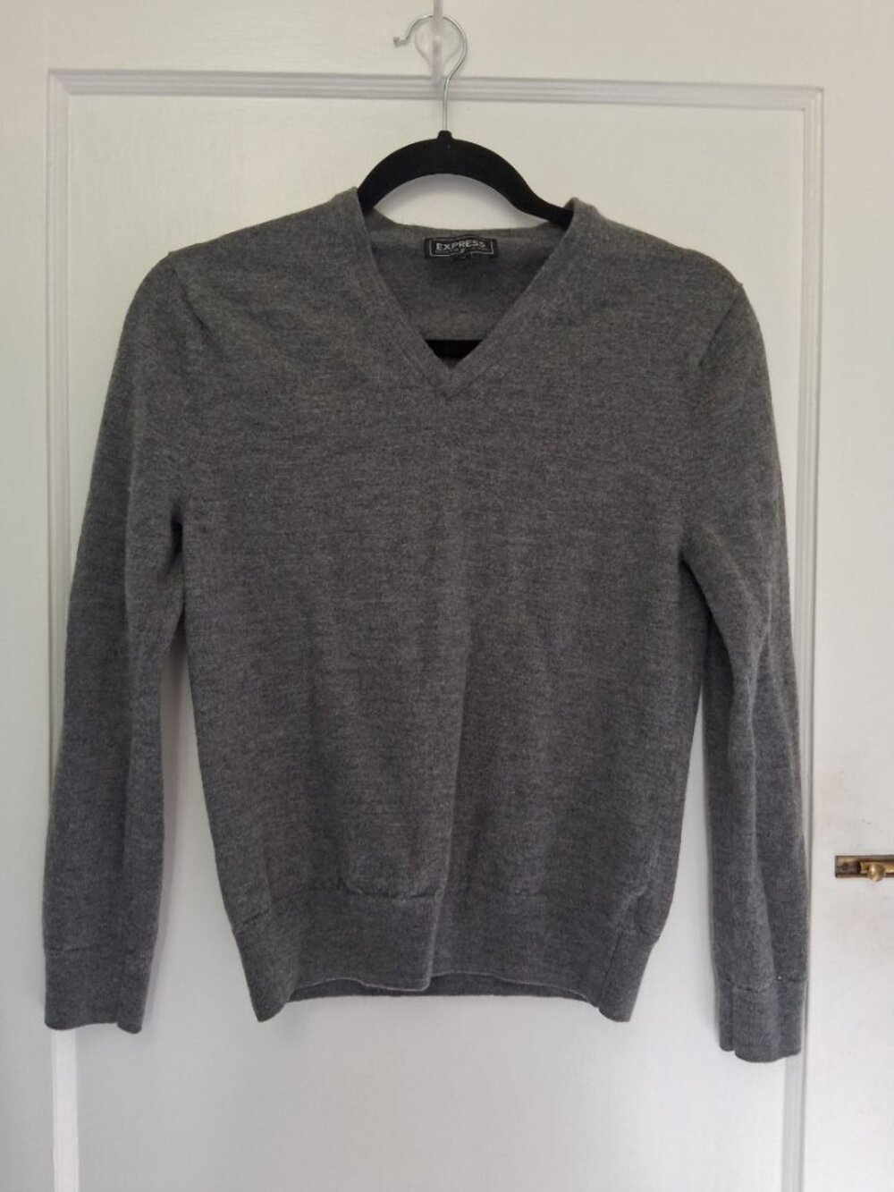 Men's Express Gray V-Neck Merion Wool Sweater